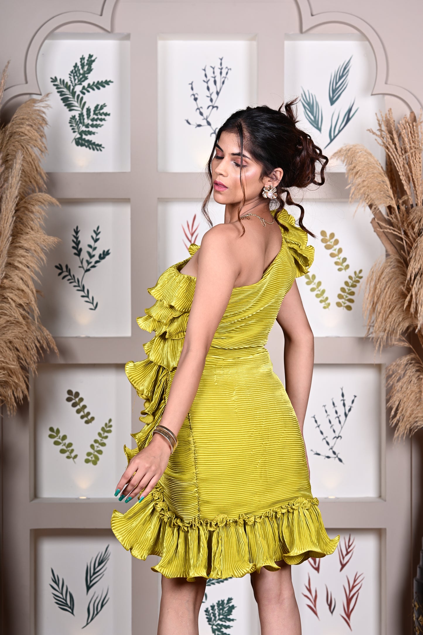Olive Pleated ruffle dress