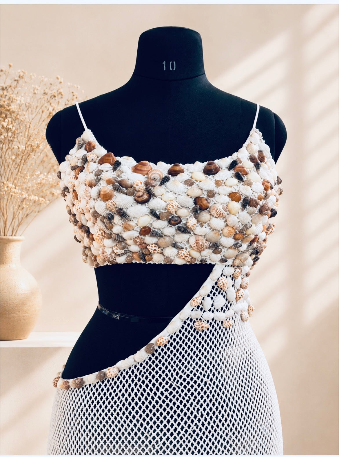 Ocean Muse Shell Crochet Fringe white dress
