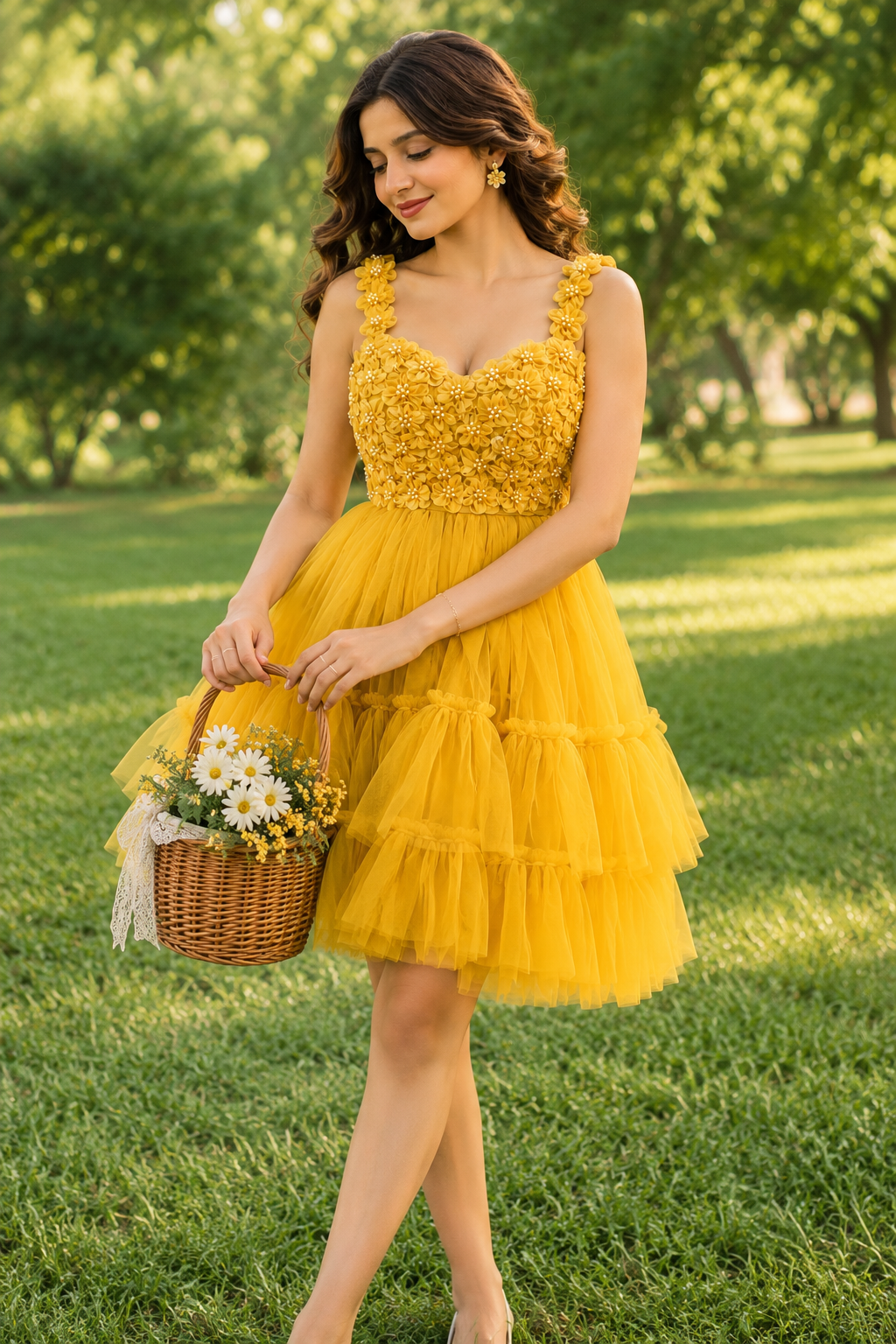 Golden Bloom Tulle Dress