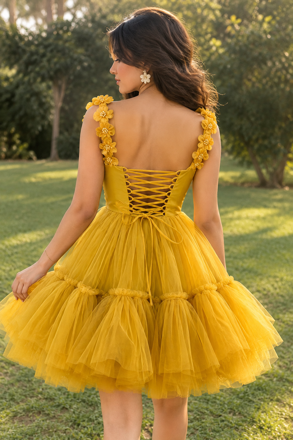 Golden Bloom Tulle Dress