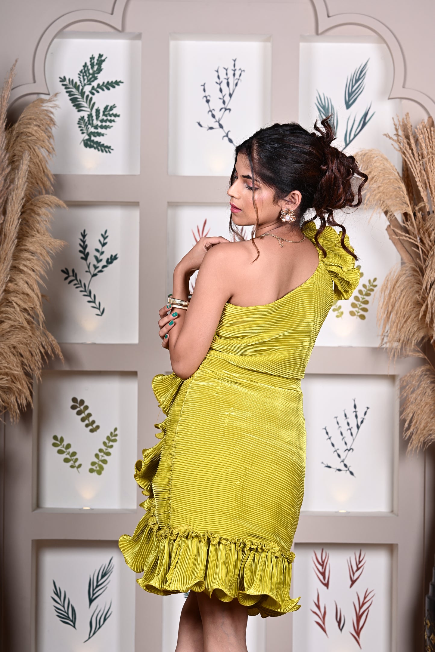 Olive Pleated ruffle dress