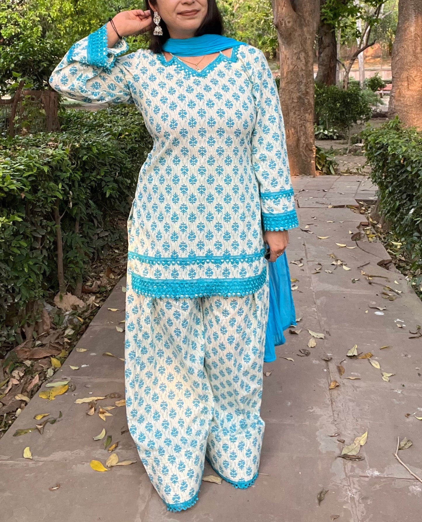 Kurta set with Farshi salwar - Sky Blue