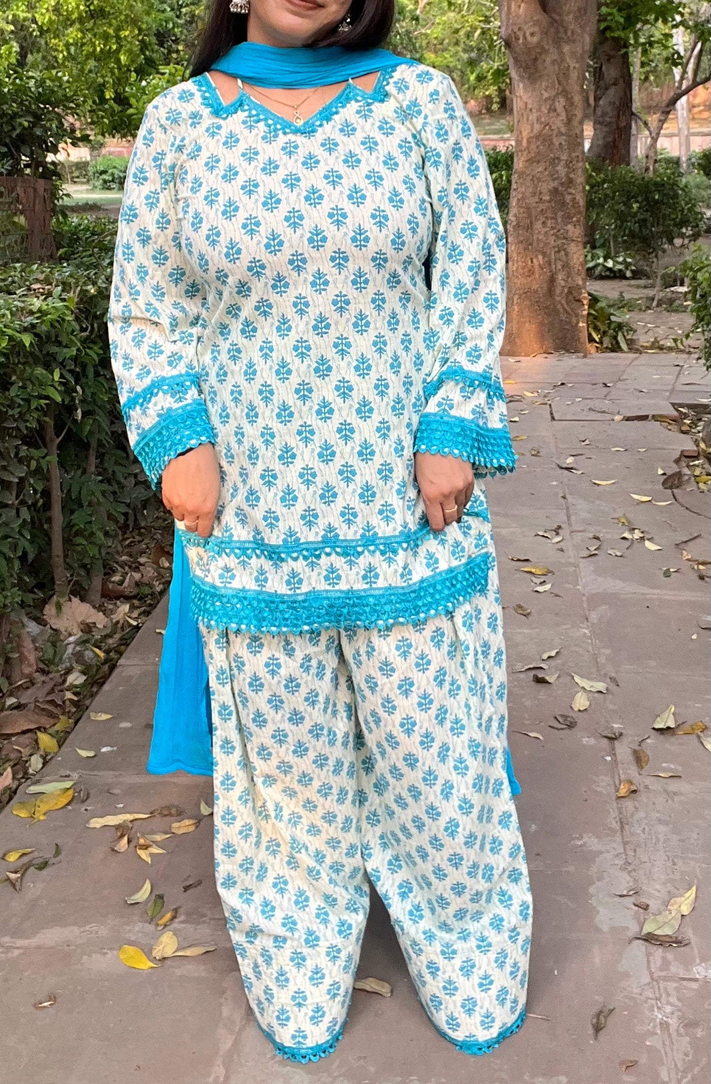 Kurta set with Farshi salwar - Sky Blue