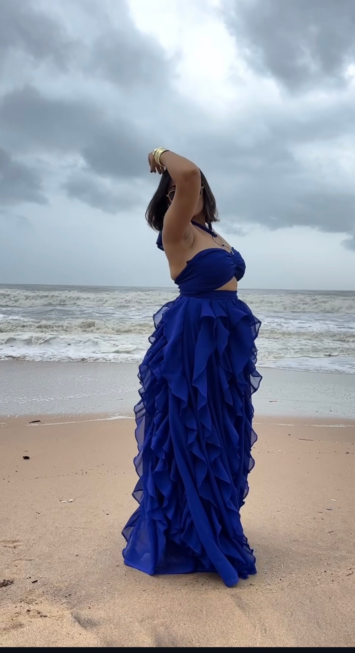 Royal Blue Ruffles skirt with halter top set