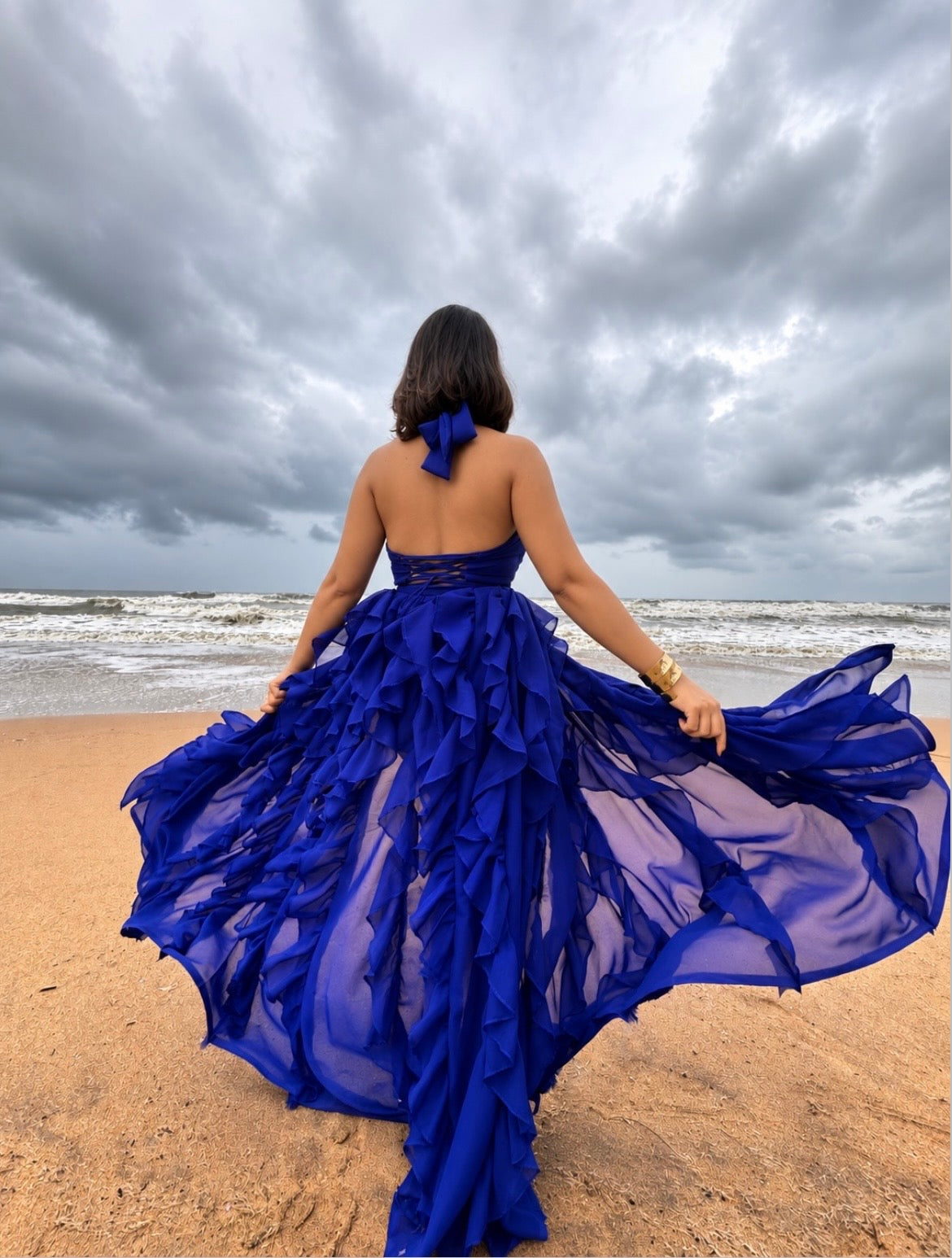 Royal Blue Ruffles skirt with halter top set