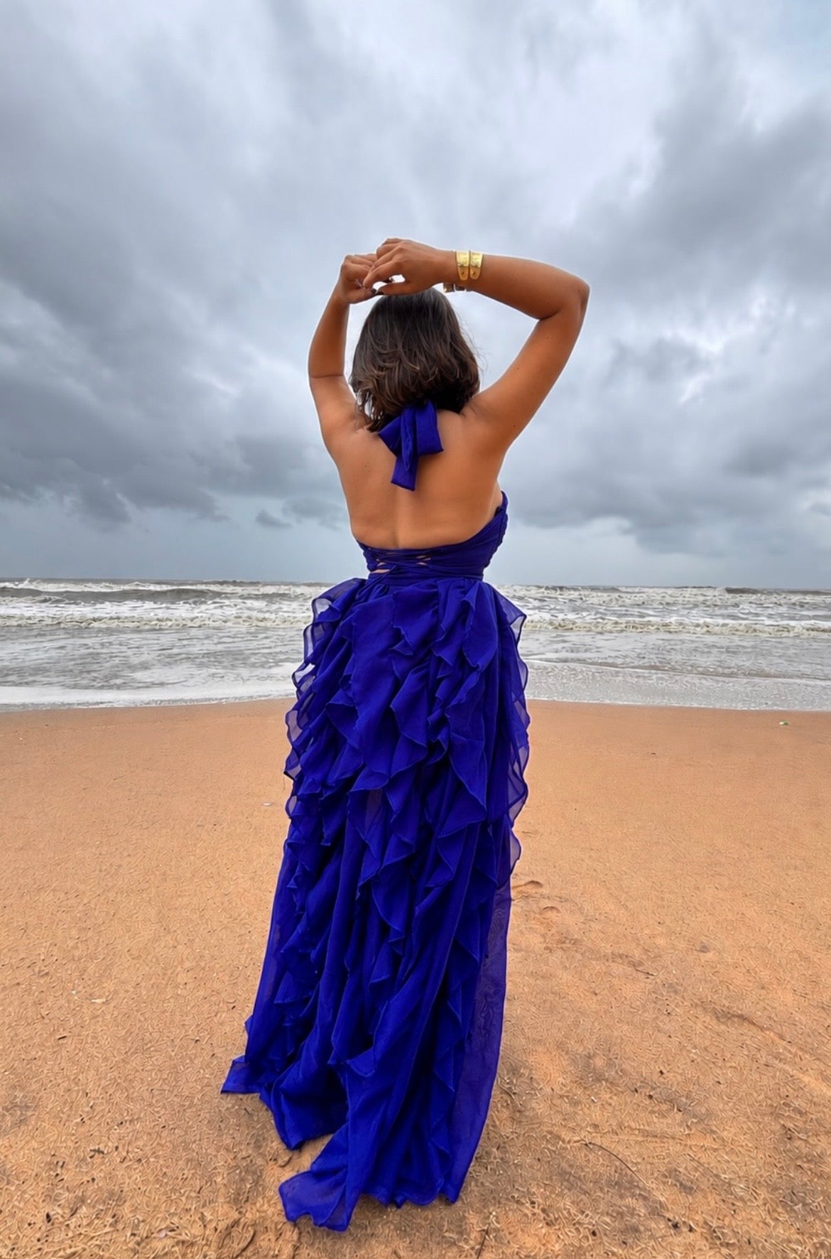 Royal Blue Ruffles skirt with halter top set