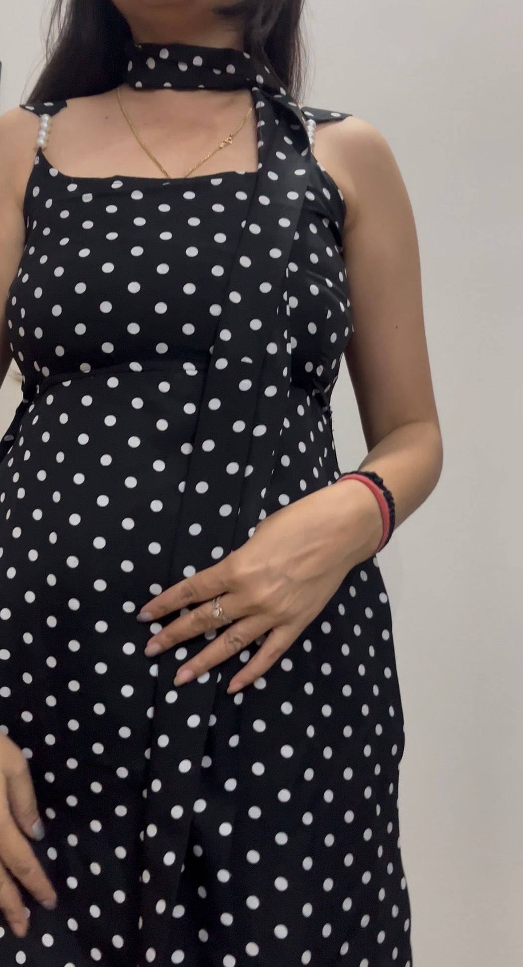 90's character vibe Black Polka Dot Kurti & Balloon Pant Set with detachable back
