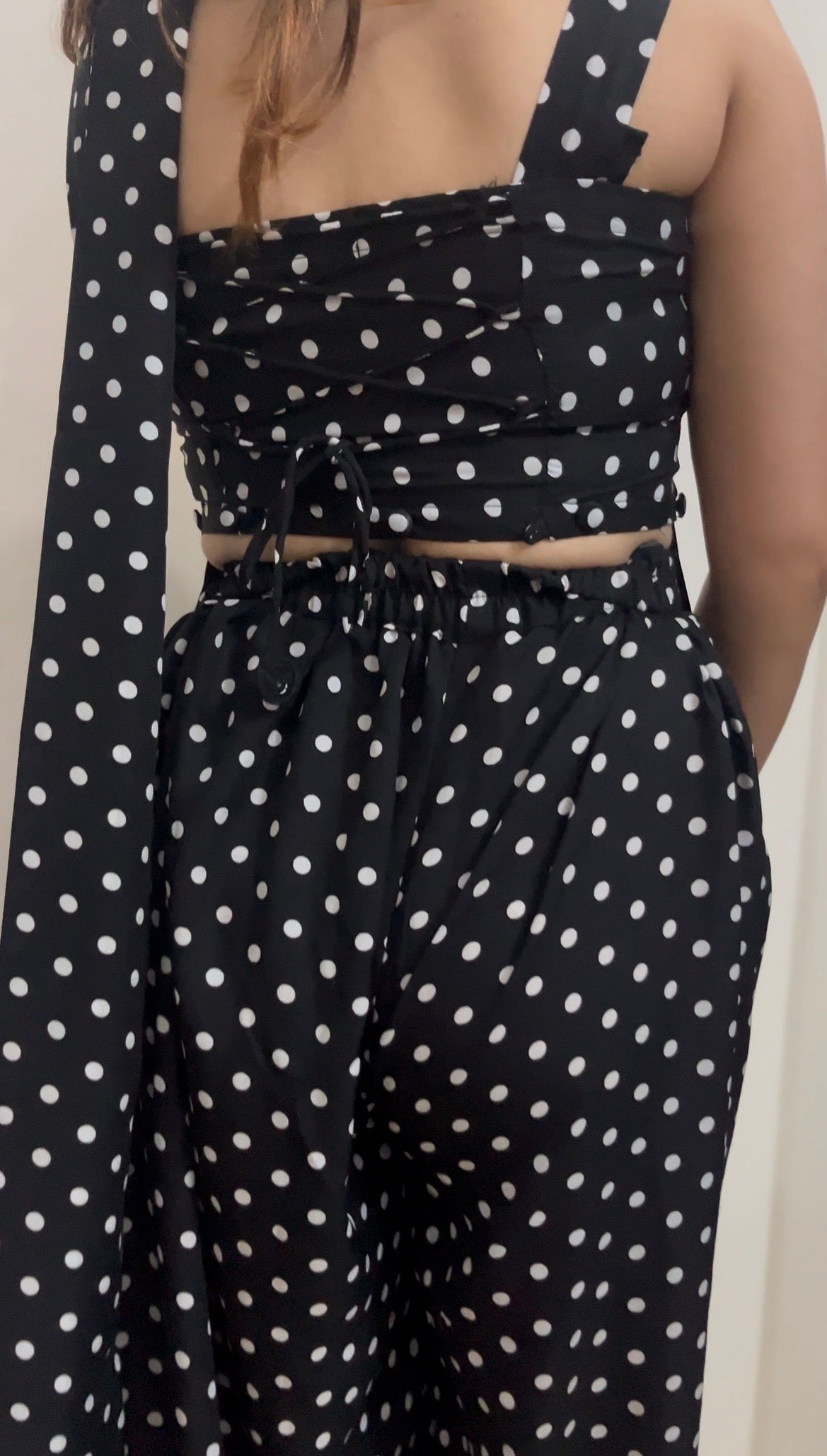 90's character vibe Black Polka Dot Kurti & Balloon Pant Set with detachable back