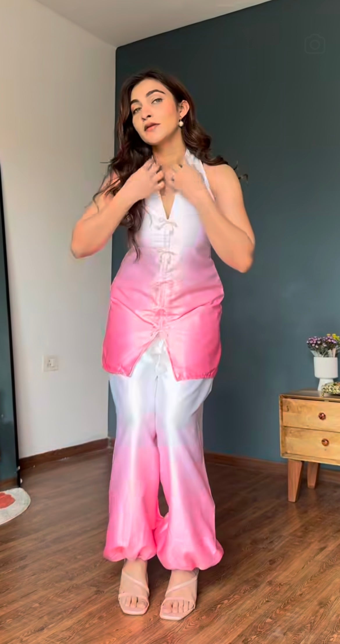 Ombre Indo-Western Kurta & Balloon Pant Set -Peony Blush