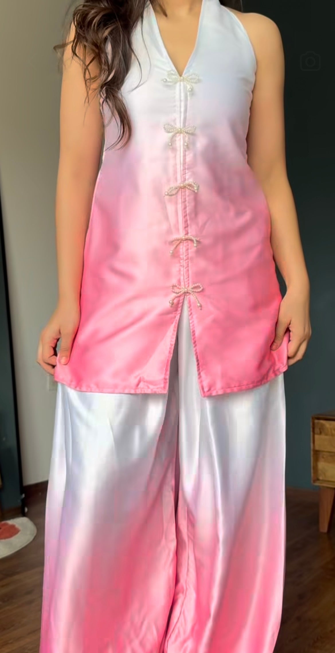 Ombre Indo-Western Kurta & Balloon Pant Set -Peony Blush