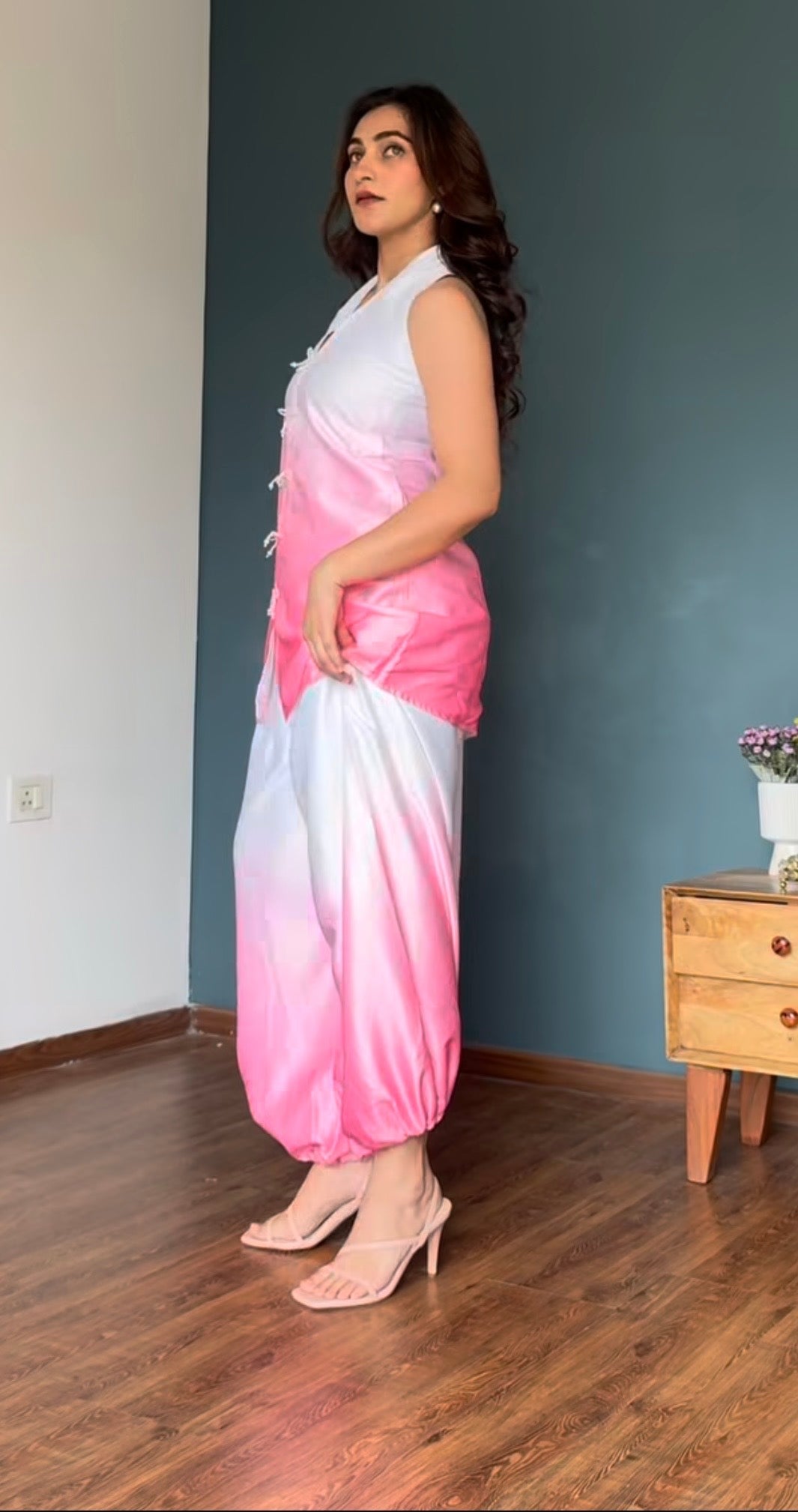 Ombre Indo-Western Kurta & Balloon Pant Set -Peony Blush