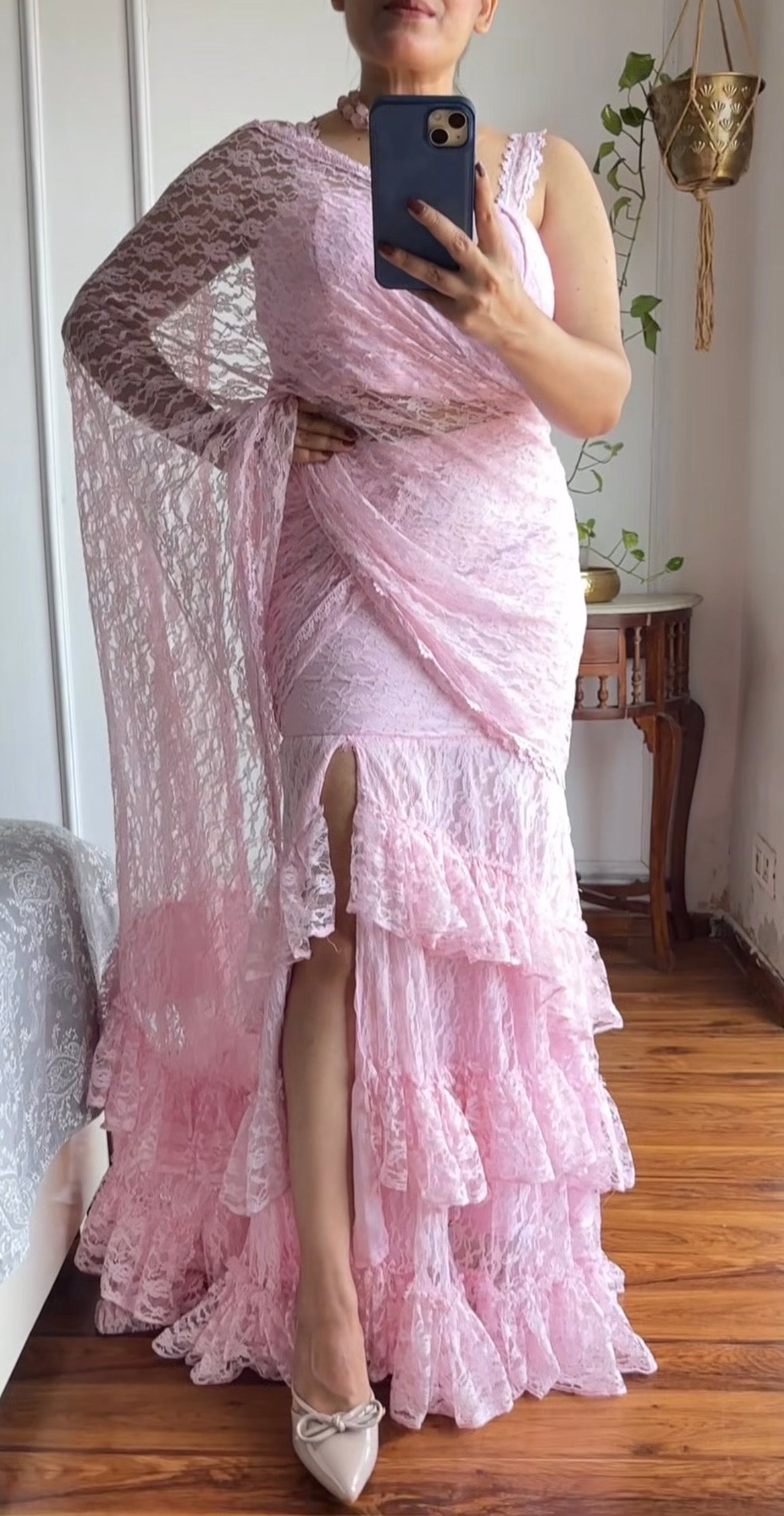 Blush Blossom Ruffle indo western saree