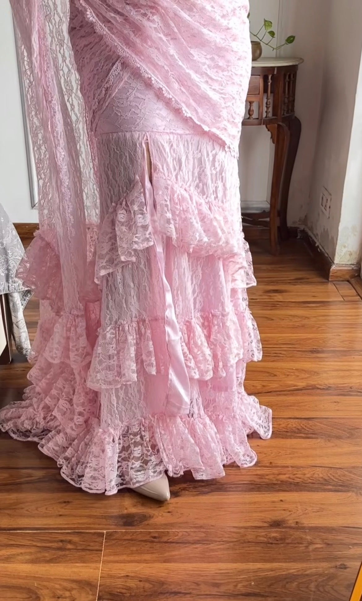 Blush Blossom Ruffle indo western saree