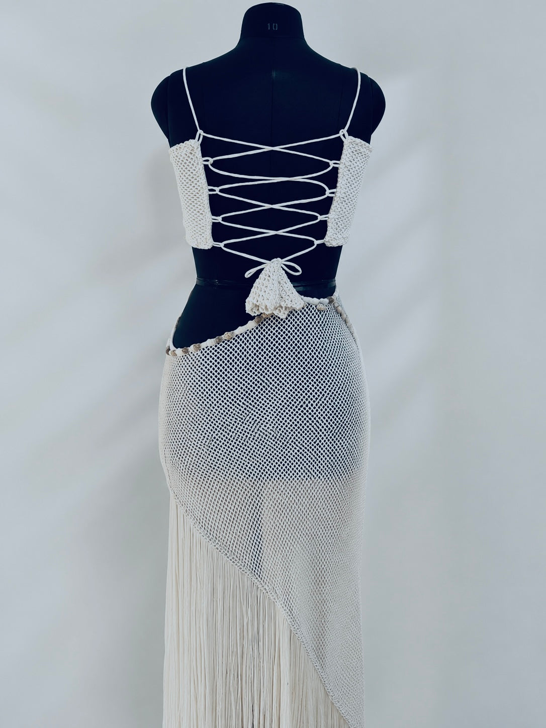 Ocean Muse Shell Crochet Fringe white dress