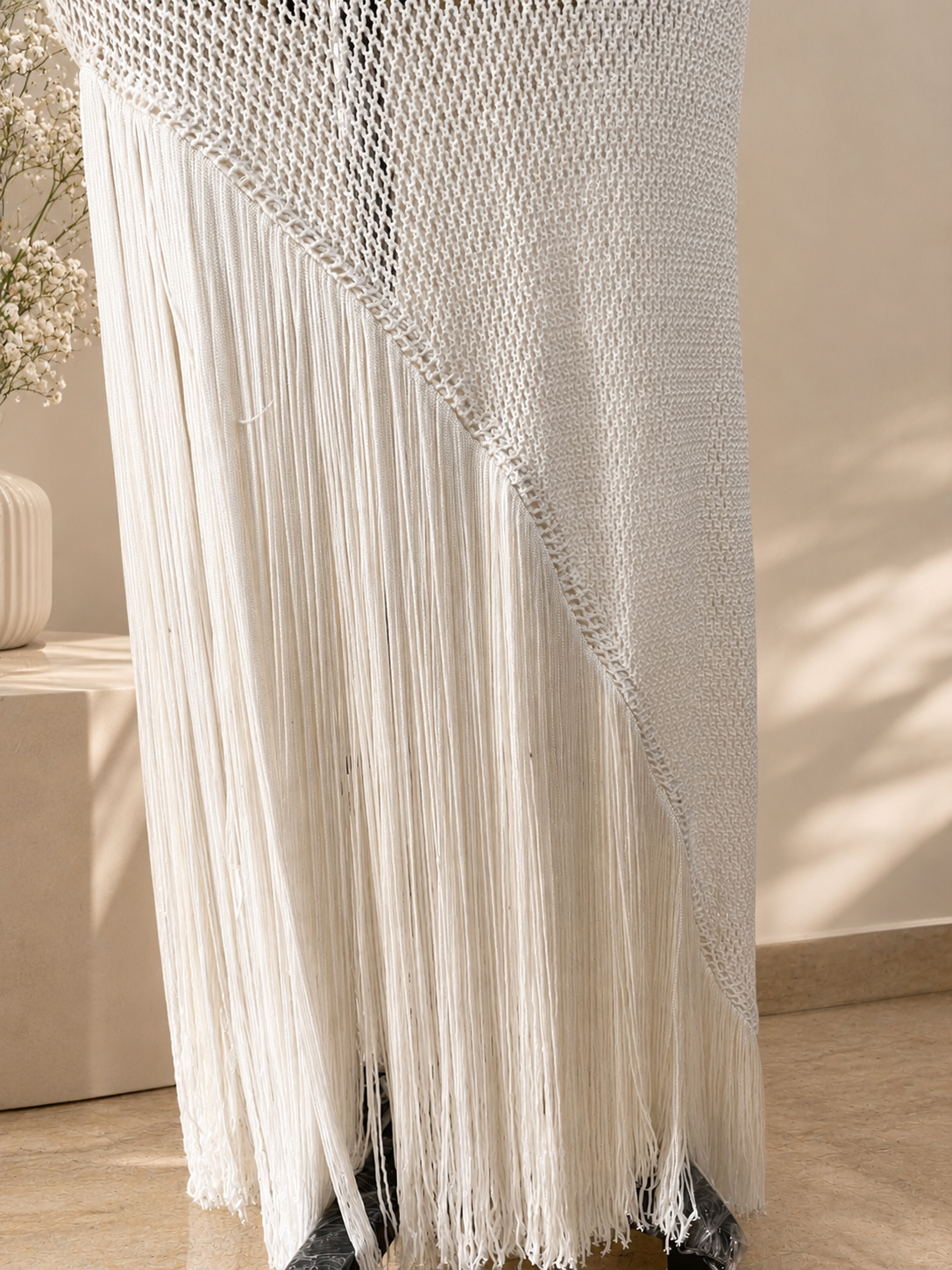 Ocean Muse Shell Crochet Fringe white dress