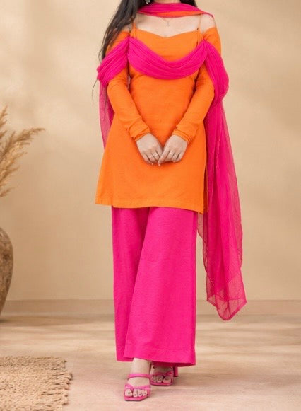Orange and hot  pink Fusion suit set