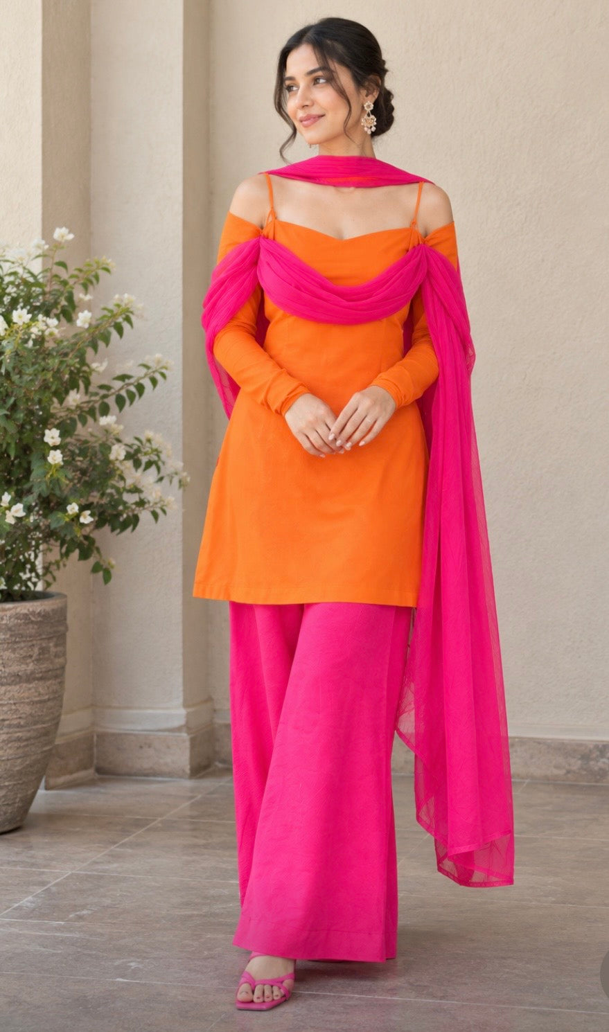 Orange and hot  pink Fusion suit set