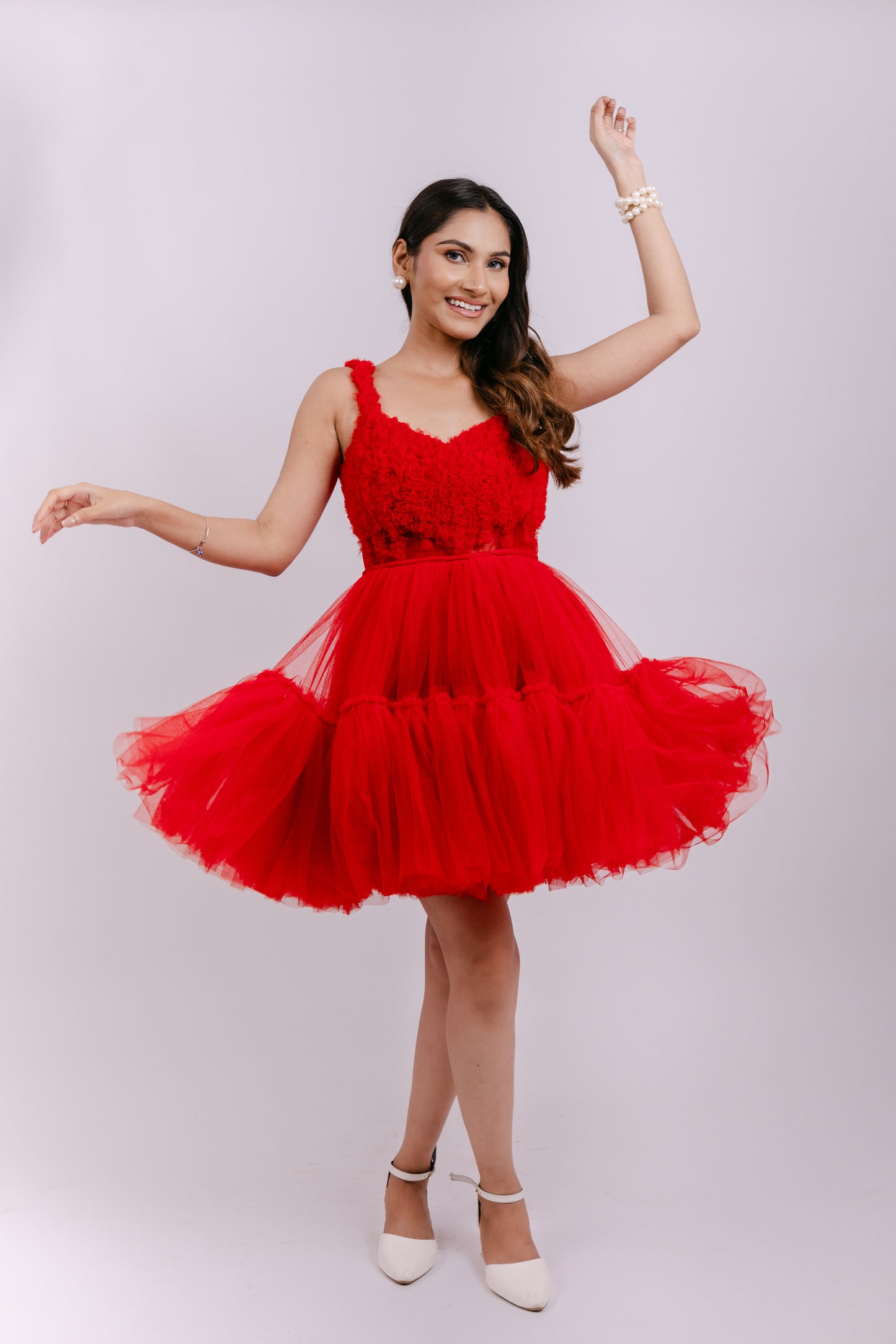 Red fairy look flared short dress – Nehora